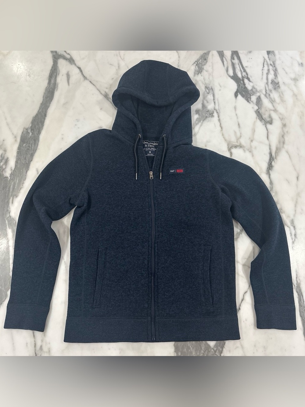 Abercrombie & Fitch Men's Navy Full-Zip Hooded Sweater